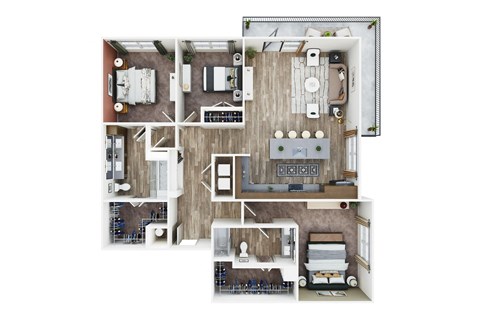 Floor plan for 3 beds, 2 baths, 1631 sqft